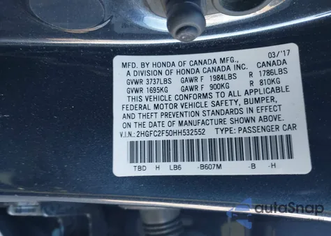 2017 Honda Civic Lx из США, поврежденный, VIN 2HGFC2F50HH532552